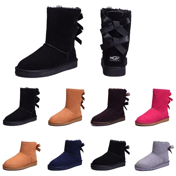 

New arrival Women Winter Snow Boots Fashion Australia Classic Half Short bow boots Ankle Knee Bowknot girl lady Pink Red Grey Boot 36-41