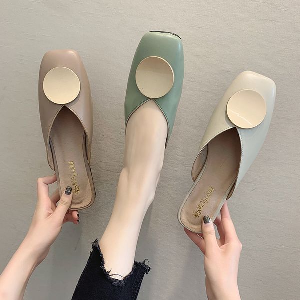 

low female shoes womens slippers outdoor mules cover toe slides fashion loafers 2020 flat luxury soft hoof heels rubber, Black