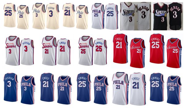 

2019 men philadelphia joel 21 embiid 76er jer ey ben 25 immon jer ey al horford juliu erving allen 3 iver on ixer ba ketball jer ey, Black;blue