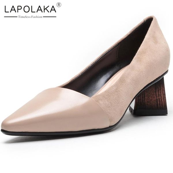 

lapolaka 2020 genuine cow leather strange style office lady pumps woman shoes pointed toe slip-on shallow shoes, Black