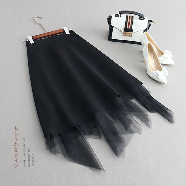 

irregular knitting gauze a word in skirt half-body skirt 1927, Black