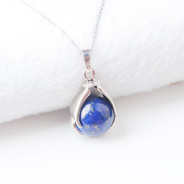 

wojiaer fashion palm bead design natural lapis lazuli stones pendants & necklaces bead women girls jewelry christmas gifts 1pcs dn3146, Silver