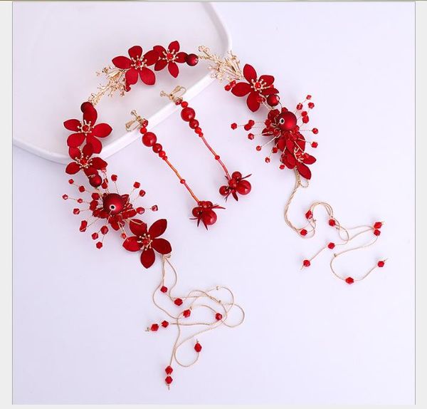 

ribbon bride's hair and earrings suit, wine dress and dress accessories, Slivery;golden