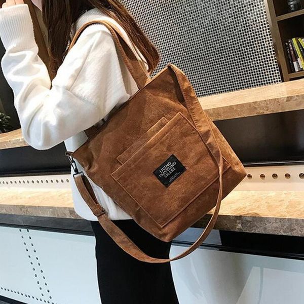 

women corduroy zipper shoulder bags female artsy handbags tote ladies canvas messenger crossbody bag shopping bag for girls