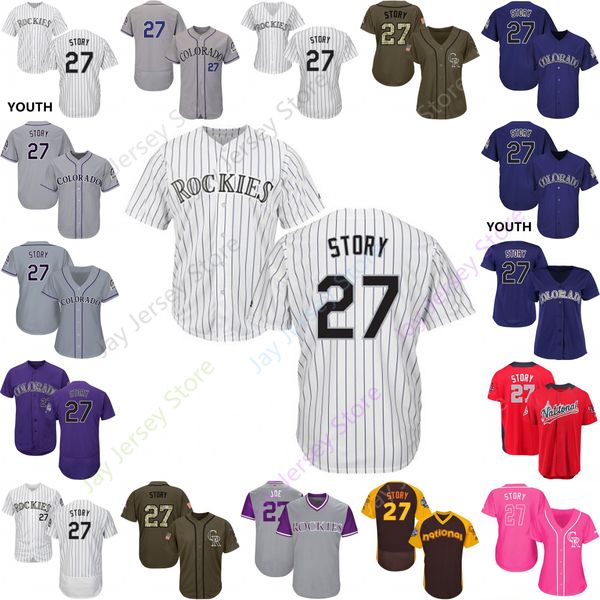

2019 Colorado 27 Trevor Story Jersey Rockies Jerseys Cool Base Flexbase Home Away White Black Red Grey Pullover Button Men Women Youth