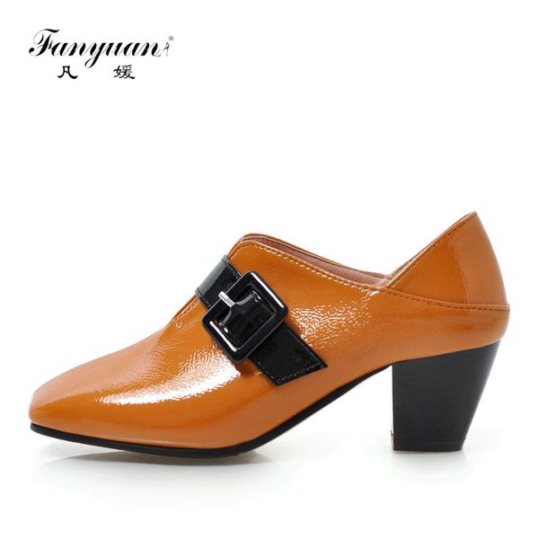 

fanyuan autumn slip-on high heels spring belt buckle decoration shoes classics women shoes casual square toe ladies pumps, Black