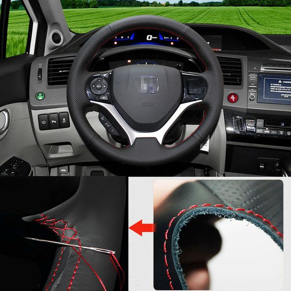 

for honda civic 9th /jed non-slip hand sewing steering wheel cover black leather