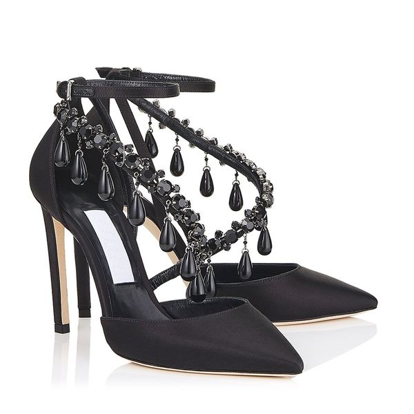 

graceful crystal wedding shoes pointed toe bling bling rhinestone heels women pumps party shoes fashion women's high heels, Black