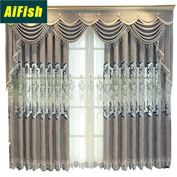 

european luxury grey chenille curtains for bedroom hotel window curtains for living room kitchen floral curtain tulle m1184