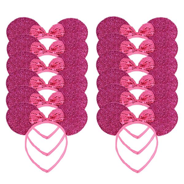 

12pcs sparkling rose glitter sequin mouse ears headband for birthday party halloween gilrs hair accessories (12 rose sequin