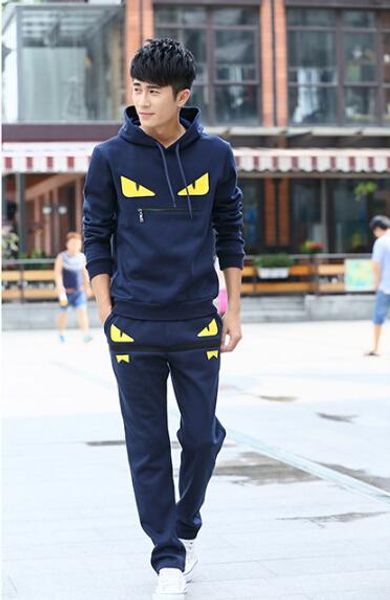 

mens casual tracksuits devil eye letter print sweatsuits hommes jogger fit suits pollover hooded hoodies long pants outfits, Gray