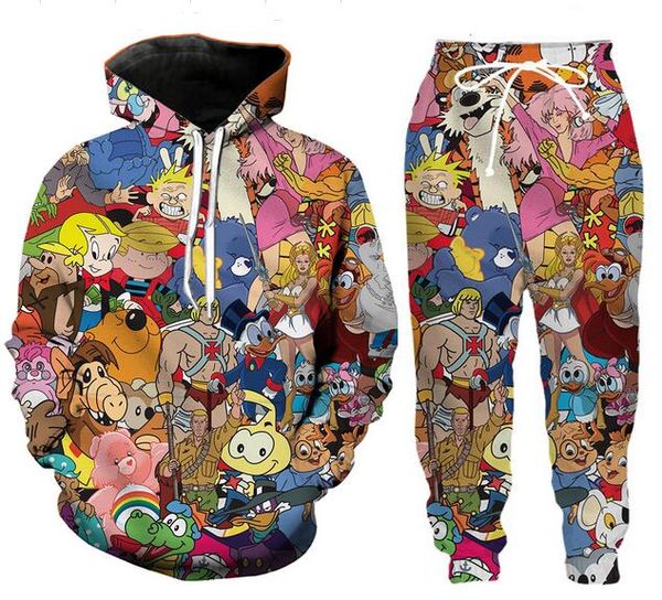 

высокое качество дизайнер мужчины / женщины пары мультфильмы коллаж 80-х годов смешные 3d печати мода спортивные костюмы унисекс толстовки, Gray