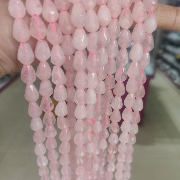 

7x10mm faceted natural rose quartz stone beads water drop shape loose pink crystal stone beads for jewelry making diy material, Black