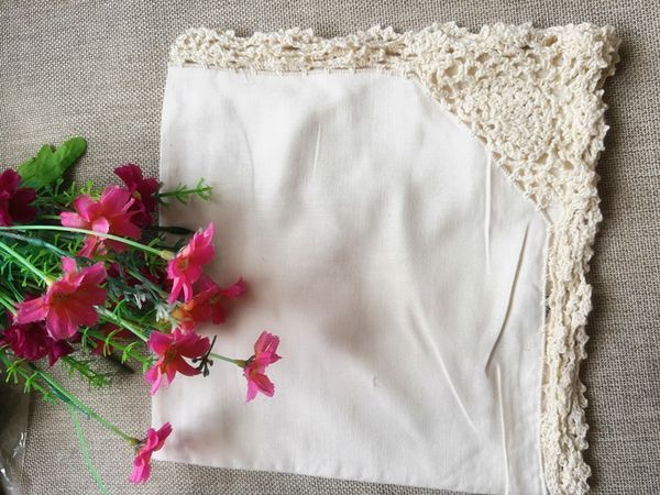 

wholesale lot beige embroidered napkin set with hand crochet frill 45*45cm