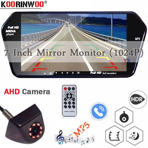 

koorinwoo multimedia player 1024p universal 7 inches car monitor mirror bluetooth calling rear view camera night vision detector