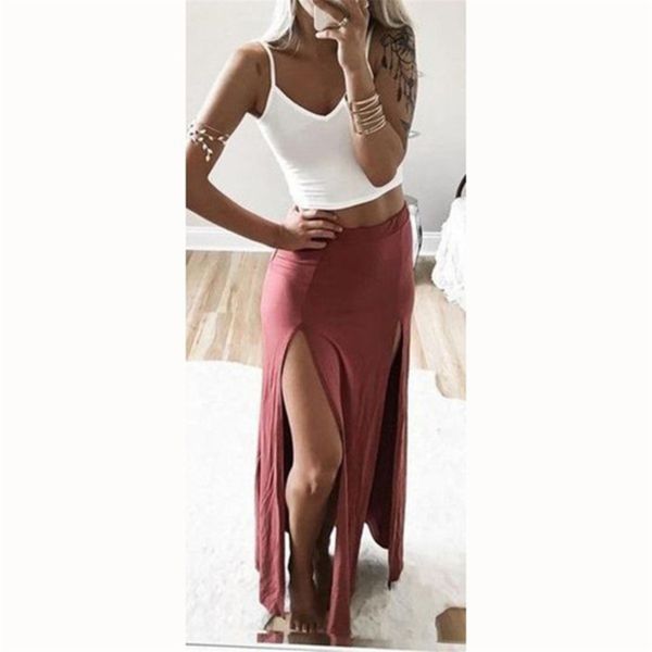 

women's skirts women high split skirt summer long female ankle length straight skirt, Black