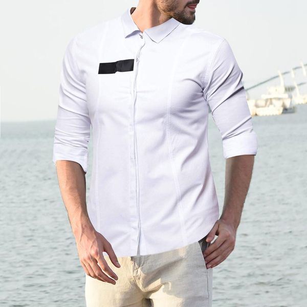 

autumn men shirt silm fit letter print pure color splicing turn-down collar long sleeve men dress shirt camisas hombre, White;black