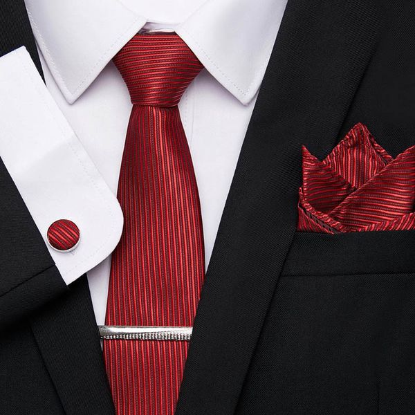 

mens tie handkerchief cufflinks tie clips set new jacquard woven 100%silk 7.5cm striped ties for men suit business wedding 12601, Black;blue
