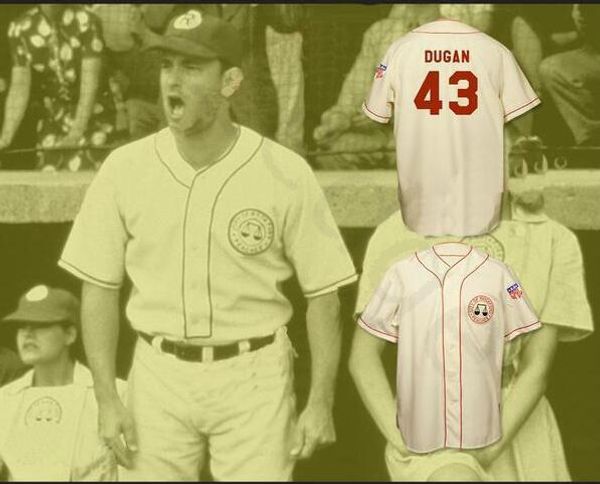 

wholesale tom hanks 43 jimmy dugan rockford peaches baseball jersey stitched men's movie baseball jerseys beige stitched jersey shirt, Black