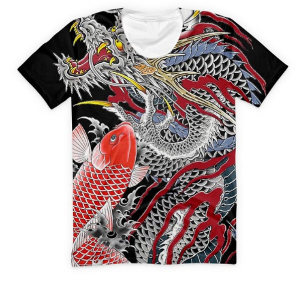 

новая мода дракон и koi lucky t рубашка мужчины женщины harajuku уличной 3d полный печати футболки лето с коротким рукавом унисекс хип-хоп q, White;black