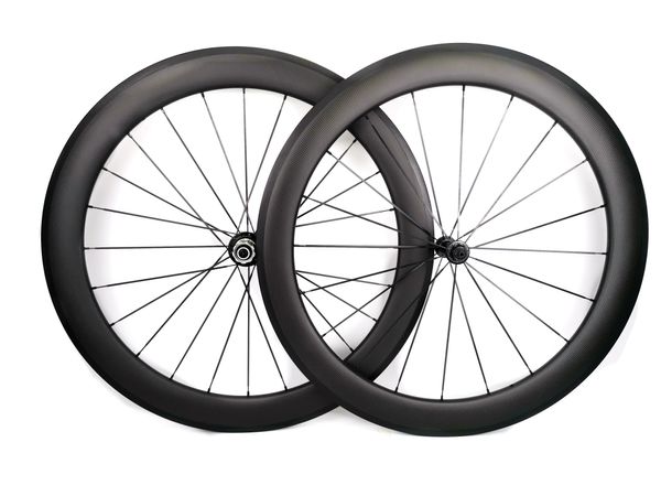 Frete Grátis 700c Road Bike Carbon Wheelset 60mm Profundidade de 25mm Largura Calçadeira Rodas de Carbono com Powerway R13 Hubs 3K Finte Finte