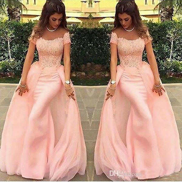 

2019 elegant lace mermaid evening dresses with short sleeves pink scoop beaded formal party dresses floor length custom made prom gowns, Black;red