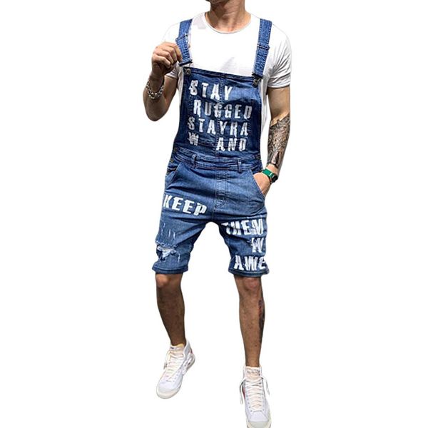 

missky 2019 new men summer shorts blue black color fashion letter printing suspender trousers jeans male clothes