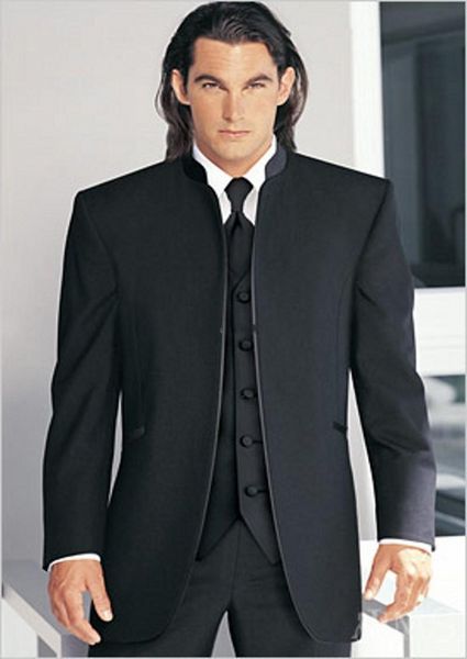 

custom made black groom tuxedos mandarin lapel man groomsmen men wedding bridegroom suits (jacket+pants+vest, Black;gray