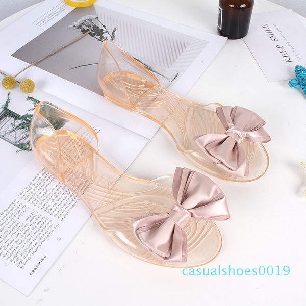 

fashion bow womens sandals girls flats jelly plastic shoes female open toe slippers casual beach slides comfortable soft pvc c19, Black