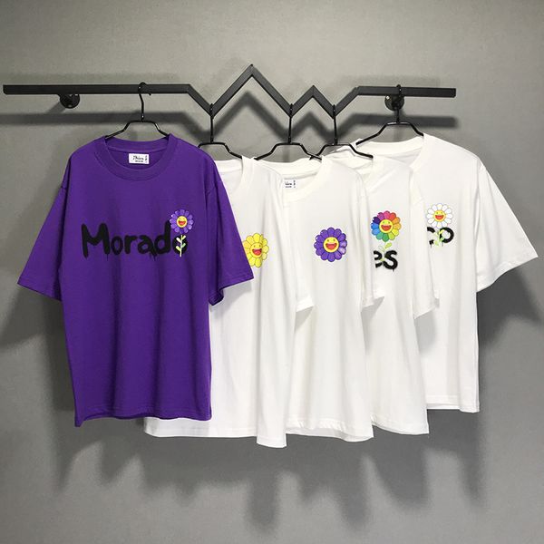 

takashi murakami j balvintakashi limited sunflower print mens short-sleeved female couple celebrity inspired t-shirt, Red