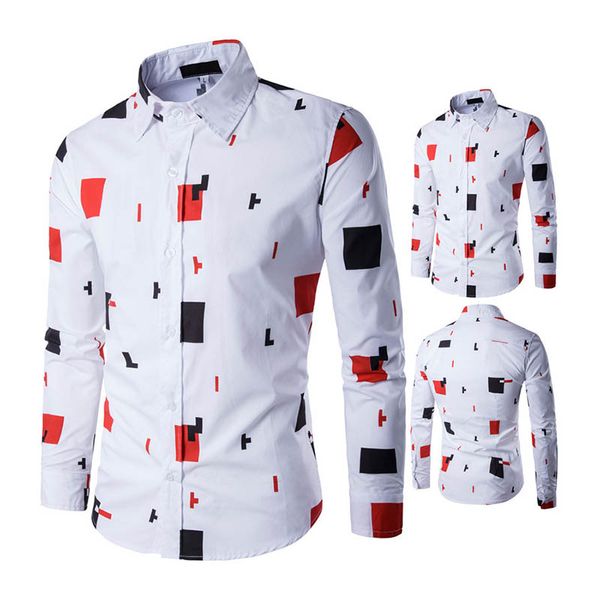 

men's shirt lapel long sleeve printing casual front button slim for business party ty66, White;black