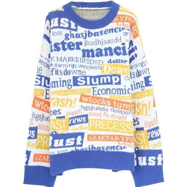 

gruiiceen 2019 autumn korea style letter sweater loose lazy fairy round neck knit pullover sweater woman gy2019024, White;black