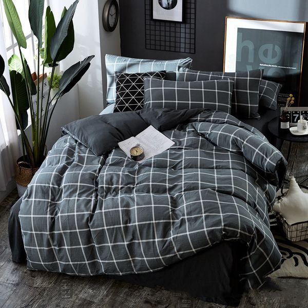 

bedding set twill printed striped lattice 3pcs duvet cover washed cotton textile set bed sheet ab side duvet cover pillowcase
