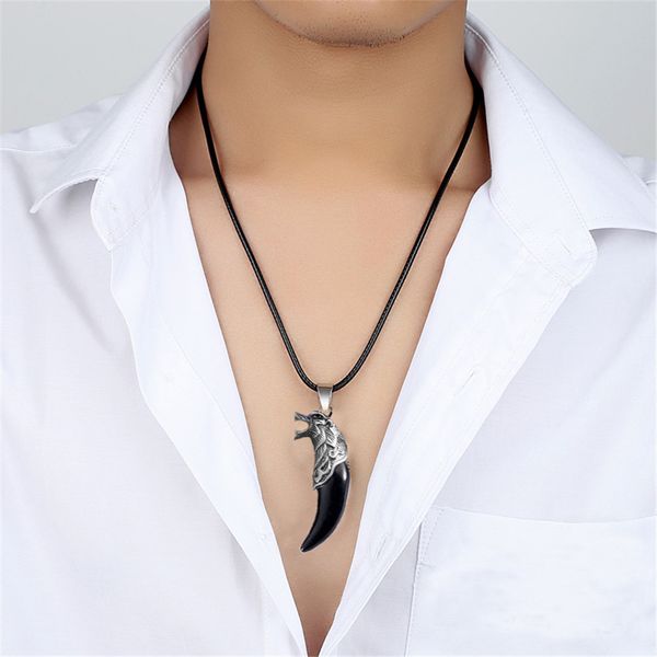 

men antique wolf fang tooth pendant necklace new animal head&tooth drago eagle alloy necklace fashion jewelry gift hipping, Silver