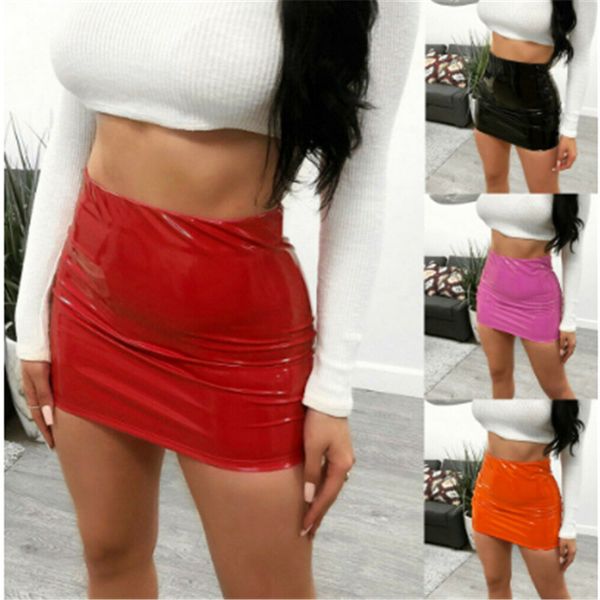

high waist sheath skirts women solid pu leather package hip skirt female bodycon solid black short pencil mini skirt ladies, Blue;gray