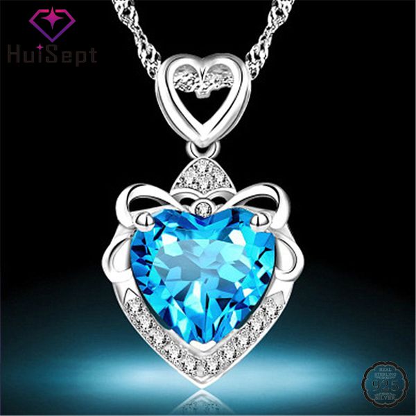 

huisept silver 925 necklace jewelry heart-shape sapphire amethyst zircon gemstone pendant romantic wedding party gift for women
