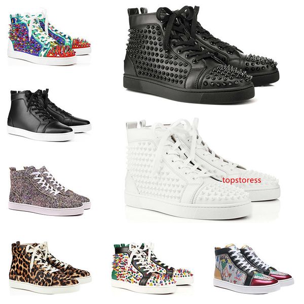 

with ]2019 designer fashion s shoes studded spikes flat sneakers for men women leather casual rivet sneakers