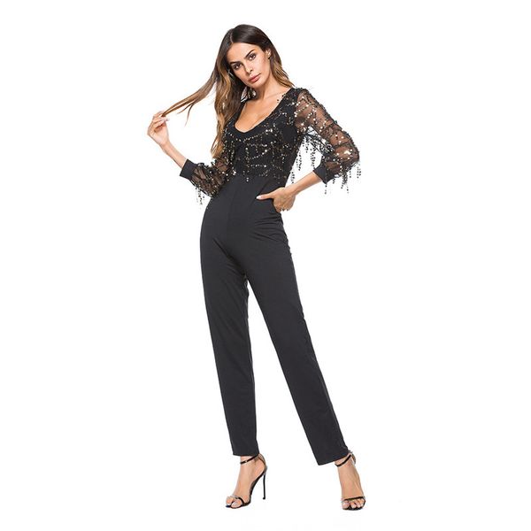 

jumpsuits for women 2019 casual rompers womens summer & club sequined bodysuit jumpsuit, Black;white
