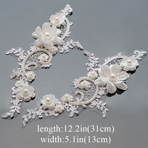 

1 pair flower motif lace applique embroidery crafts guipure sewing pearl trim wedding, Slivery;brown