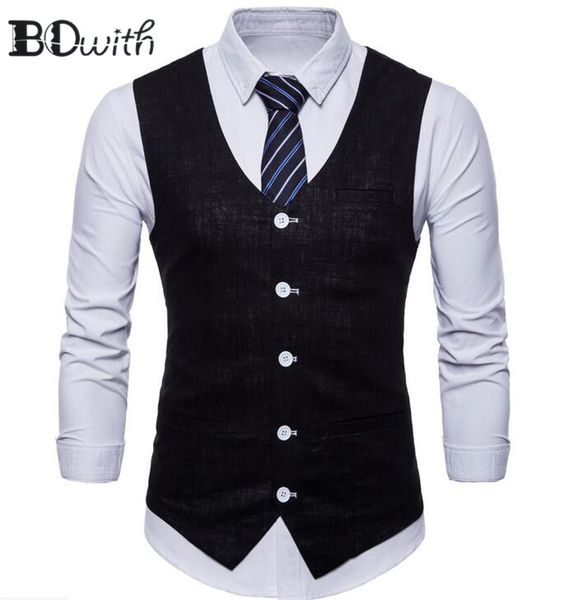 

men's vests arrival black sleeveless slim fit suit vest single breasted five buttons business dating wedding dress waistcoat, Black;white