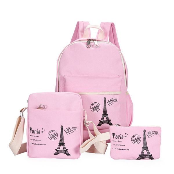 

3pcs/set children school bag for girls eiffel tower printing canvas school backpack cute children princess backpack schoolbag