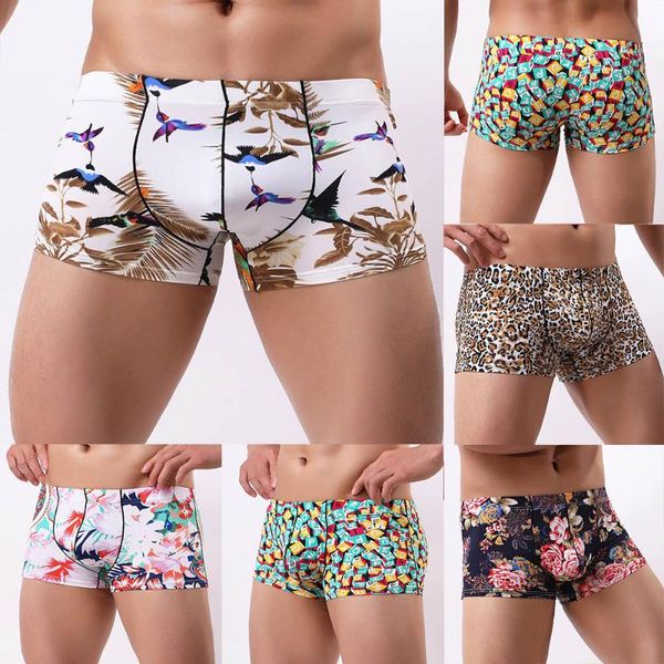 

men patchwork underwear print boxer briefs shorts bulge pouch underpants comfortable panties briefs cueca masculina, Black;white