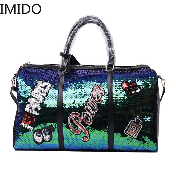 

imido new fashion women travel bag casual sequins letters man shoulder diagonal handbag large capacity outdoor black/pink/silver