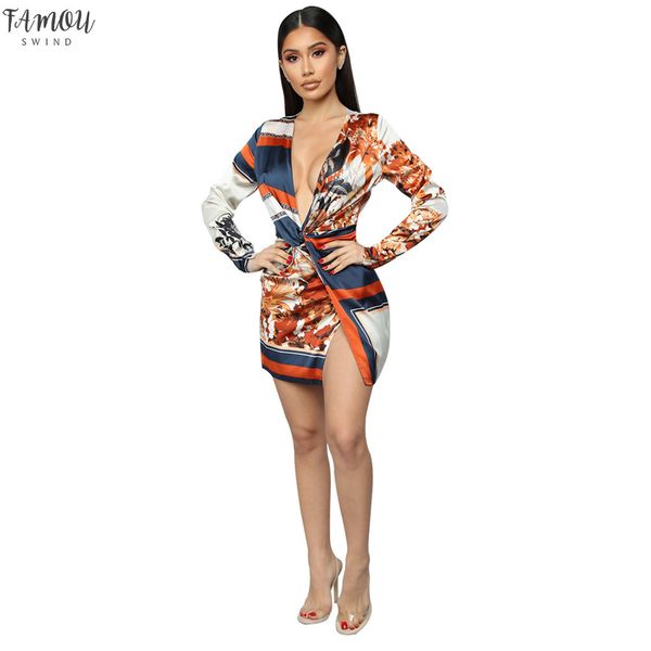 

women fashion printed v-neck dress full sleeve ladies mini dress middle waist basic 2020 summer and autumn, Black;gray