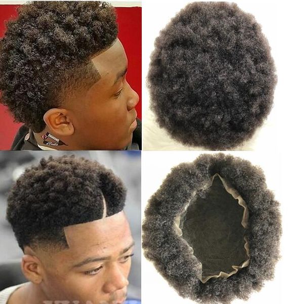 Celebrity Toupee Mens Hairpieces Afro Curl Full Lace Toupee Marrone Nero # 1b Capelli umani vergini brasiliani Sostituzione dei capelli per uomini neri