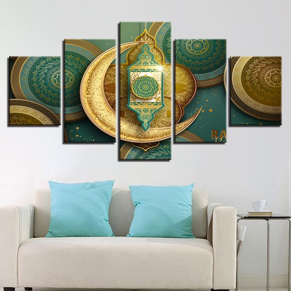 

decoration living room wall art paintings 5 pieces hd printed islamic muslim mosque ramadan poster canvas pictures frame modular