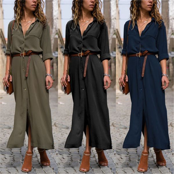

women boho long maxi dress evening party summer/fall long sleeve beach dress holiday solid color casual elegant dresses vestidos, Black;gray