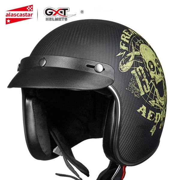 

gxt new motorcycle helmet vintage carbon fiber half face helmet retro biker motorbike crash moto with visor