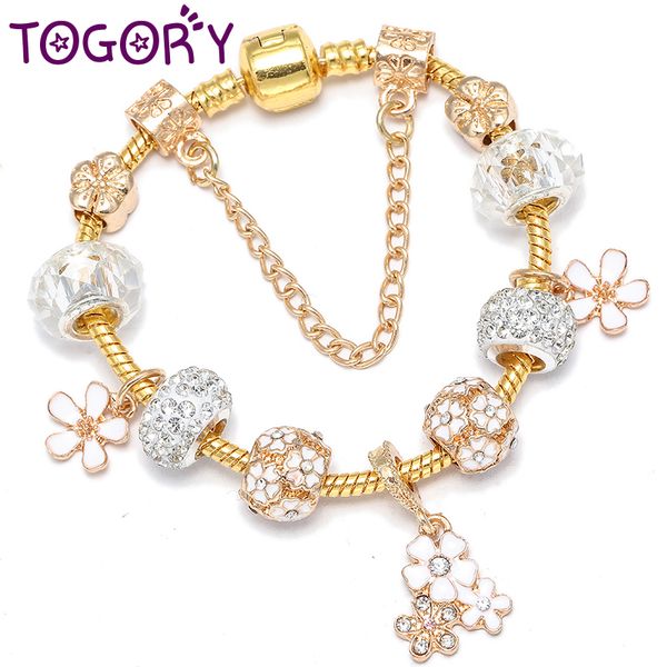 

togory gold color enamel daisy pendant charm bracelets for women with snake chain beads bracelets bangles lover jewelry gift, Golden;silver