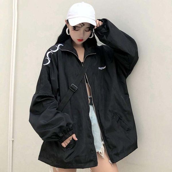 

baseball jackets 2020 spring women's basic jacket harajuku gothic moon coat oversized windbreaker outwear medium-long clothes, Black;brown